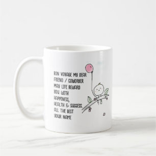 Whimsical Farewell Coworker Lineart Handgeschreven Koffiemok