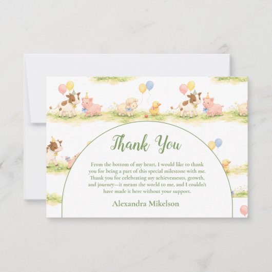 Whimsical Farm Animals Pastel 1st Birthday Bedankkaart (Voorkant)