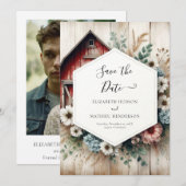 Whimsical Farmyard Barnyard Wedding Save The Date (Voorkant / Achterkant)