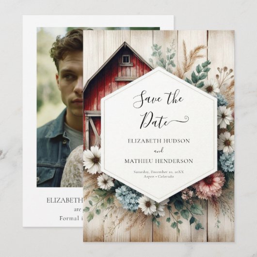 Whimsical Farmyard Barnyard Wedding Save The Date (Voorkant / Achterkant)