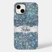 Whimsical Faux Blue en Silver Glitter Monogram Case-Mate iPhone Case (Achterkant)