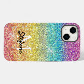 Whimsical Faux Ombre Regenboog Glitter Monogram Case-Mate iPhone Case (Achterkant (horizontaal))