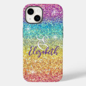 Whimsical Faux Ombre Regenboog Glitter Monogram Case-Mate iPhone Case (Achterkant)