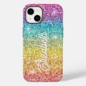 Whimsical Faux Ombre Regenboog Glitter Monogram Case-Mate iPhone Case (Achterkant)