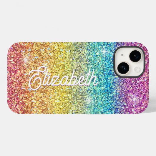Whimsical Faux Ombre Regenboog Glitter Monogram Case-Mate iPhone Case (Achterkant (horizontaal))