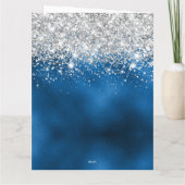 Whimsical Faux Royal Blauw Zilver Glitter Verjaard Kaart (Achterkant)
