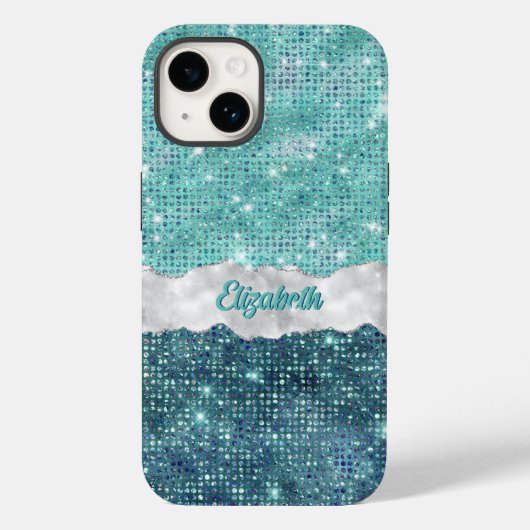 Whimsical Faux Turquoise Blauwgroen Glitter Monogr Case-Mate iPhone Case (Achterkant)