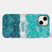 Whimsical Faux Turquoise Blauwgroen Glitter Monogr Case-Mate iPhone Case (Achterkant (horizontaal))