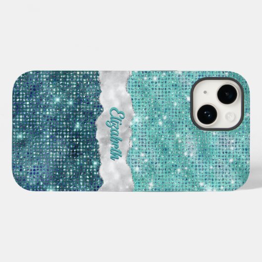 Whimsical Faux Turquoise Blauwgroen Glitter Monogr Case-Mate iPhone Case (Achterkant (horizontaal))