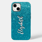 Whimsical Faux Turquoise Glitter Monogram Case-Mate iPhone Case (Achterkant)