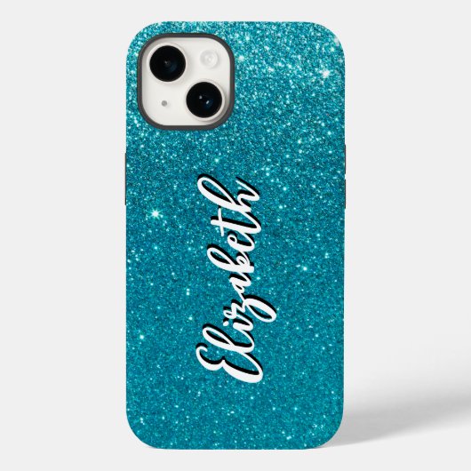 Whimsical Faux Turquoise Glitter Monogram Case-Mate iPhone Case (Achterkant)