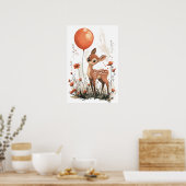 Whimsical Fawn met Oranje ballon in Wildflowe Poster (Keuken)