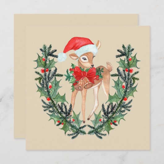 Whimsical Fawn Wreath Flat Kaart (Voorkant / Achterkant)