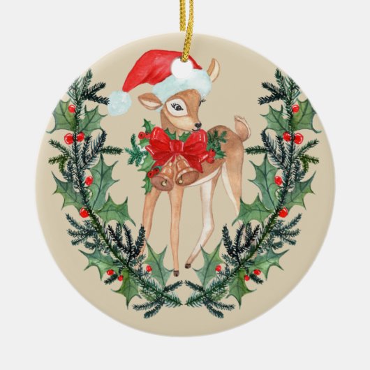 Whimsical Fawn Wreath Keramisch Ornament (Voorkant)