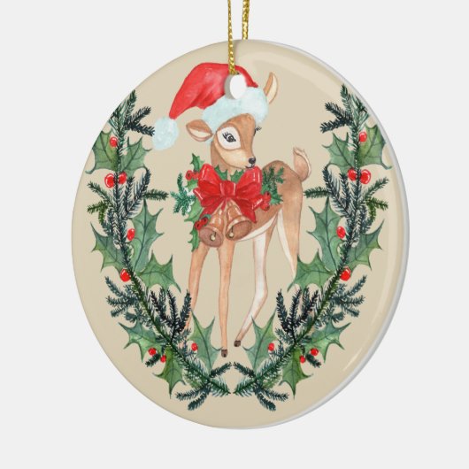 Whimsical Fawn Wreath Keramisch Ornament (Links)