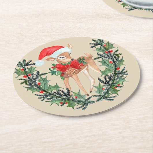 Whimsical Fawn Wreath Ronde Kartonnen Onderzetter (Gebogen)