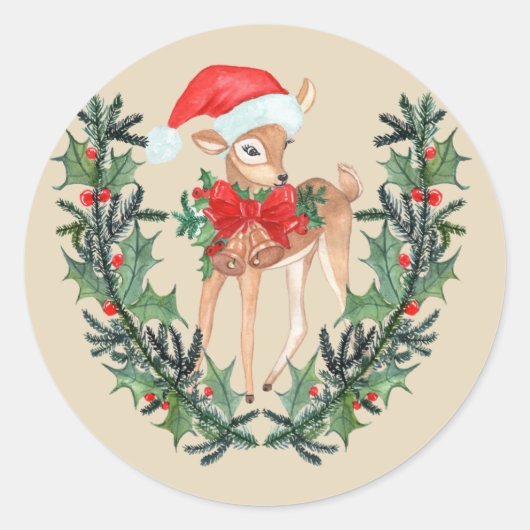 Whimsical Fawn Wreath Ronde Sticker (Voorkant)