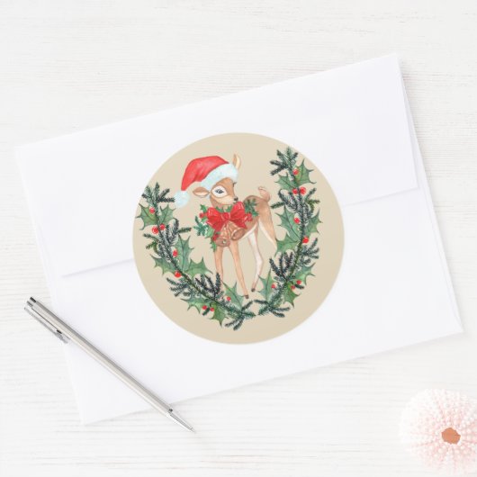 Whimsical Fawn Wreath Ronde Sticker (Envelop)