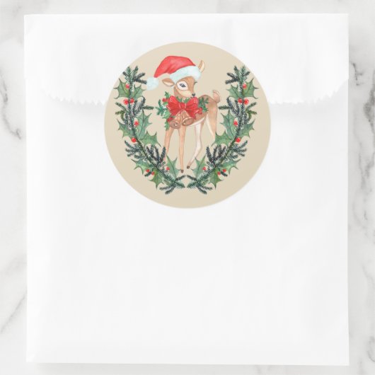 Whimsical Fawn Wreath Ronde Sticker (Tas)