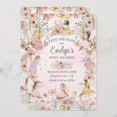 Whimsical feeën Baby shower bloementuin weide Save The Date (Voorkant / Achterkant)