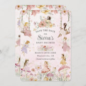 Whimsical feeën Baby shower bloementuin weide Save The Date (Voorkant / Achterkant)