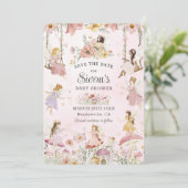 Whimsical feeën Baby shower bloementuin weide Save The Date (Staand voorkant)