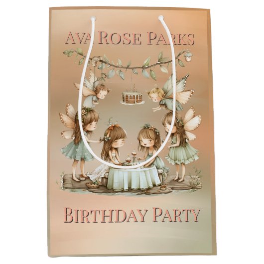 Whimsical  feeën meisje verjaardagsfeestje medium cadeauzakje (Voorkant)