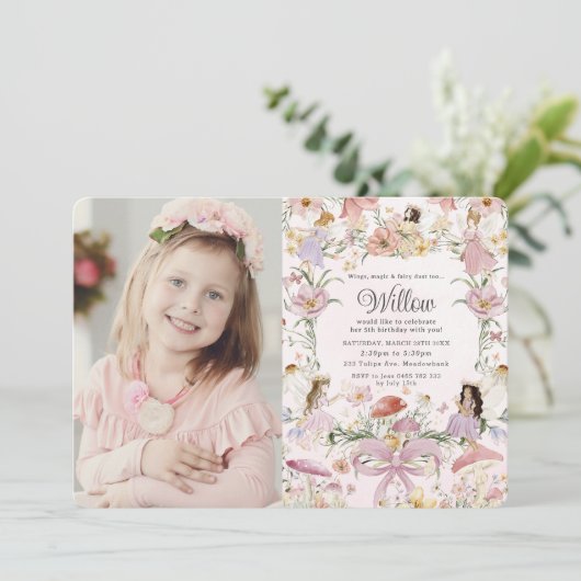 Whimsical feeën Verjaardagsbloem Tuin Afbeelding Kaart (Staand voorkant)