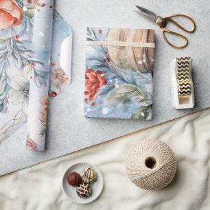 Whimsical Feestelijke Bloemen Sneeuwman Gift Cadeaupapier