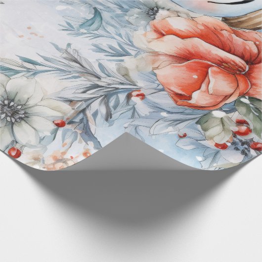 Whimsical Feestelijke  Bloemen Sneeuwman Gift Cadeaupapier (Hoek)