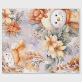 Whimsical Feestelijke  Bloemen Sneeuwman Gift Cadeaupapier (Vlak)