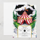 Whimsical feestelijke circus verjaardag kaart (Voorkant / Achterkant)