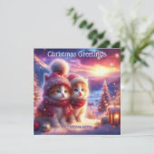 Whimsical Feestelijke Katten Christelijk Kerstmis Feestdagenkaart (Staand voorkant)
