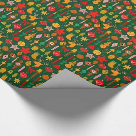 Whimsical Feestelijke Ornamenten & Rendier Christm Cadeaupapier (Hoek)