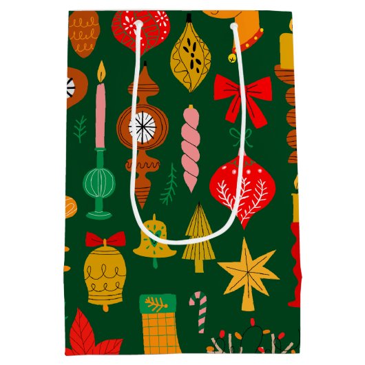 Whimsical Feestelijke Ornamenten & Rendier Christm Medium Cadeauzakje (Achterkant)