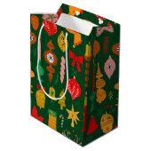 Whimsical Feestelijke Ornamenten & Rendier Christm Medium Cadeauzakje (Achterkant Gekanteld)