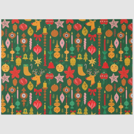 Whimsical Feestelijke Ornamenten & Rendier Christm Tissuepapier (Voorkant)
