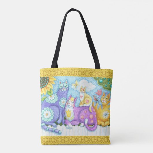 WHIMSICAL FELINE FRIENDS CAT CANVAS TAS Yellow (Achterkant)