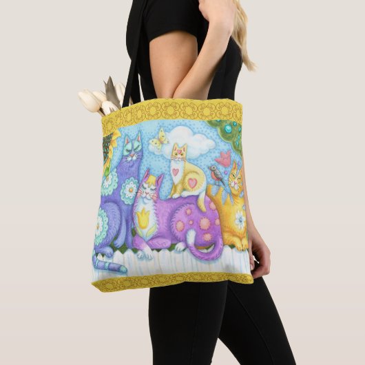 WHIMSICAL FELINE FRIENDS CAT CANVAS TAS Yellow (Dichtbij)