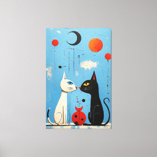 Whimsical Feline Harmony Een door Miró geïnspireer Canvas Afdruk