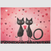 Whimsical Feline Roze & Rood Liefde Hart Decoupage Tissuepapier (Voorkant)