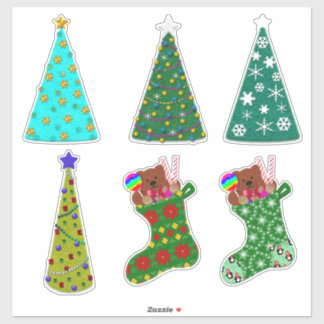 Whimsical Felt Look Christmas Trees & Stockings Sticker
