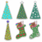 Whimsical Felt Look Christmas Trees & Stockings Sticker (Voorkant)