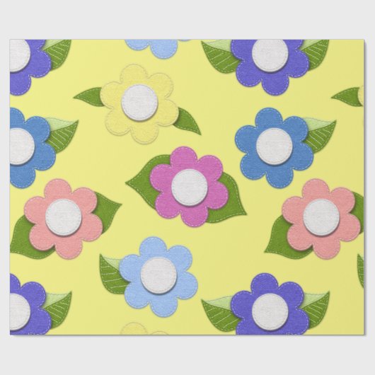 Whimsical Felt Style Flowers  Cadeaupapier (Vlak)