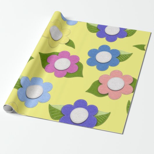 Whimsical Felt Style Flowers  Cadeaupapier (Uitgerold)