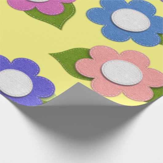Whimsical Felt Style Flowers  Cadeaupapier (Hoek)