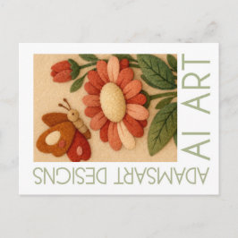 Whimsical Felted Butterfly and Flower Folk Art Briefkaart