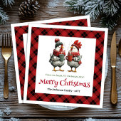 Whimsical festive chickens napkin with custom name servet
