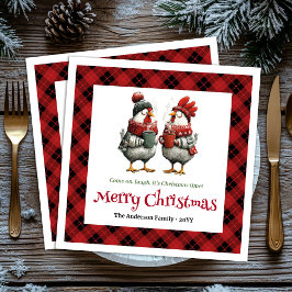 Whimsical festive chickens napkin with custom name servet