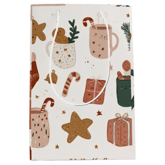 Whimsical Festive Christmas Pattern Gift Bag Medium Cadeauzakje (Voorkant)